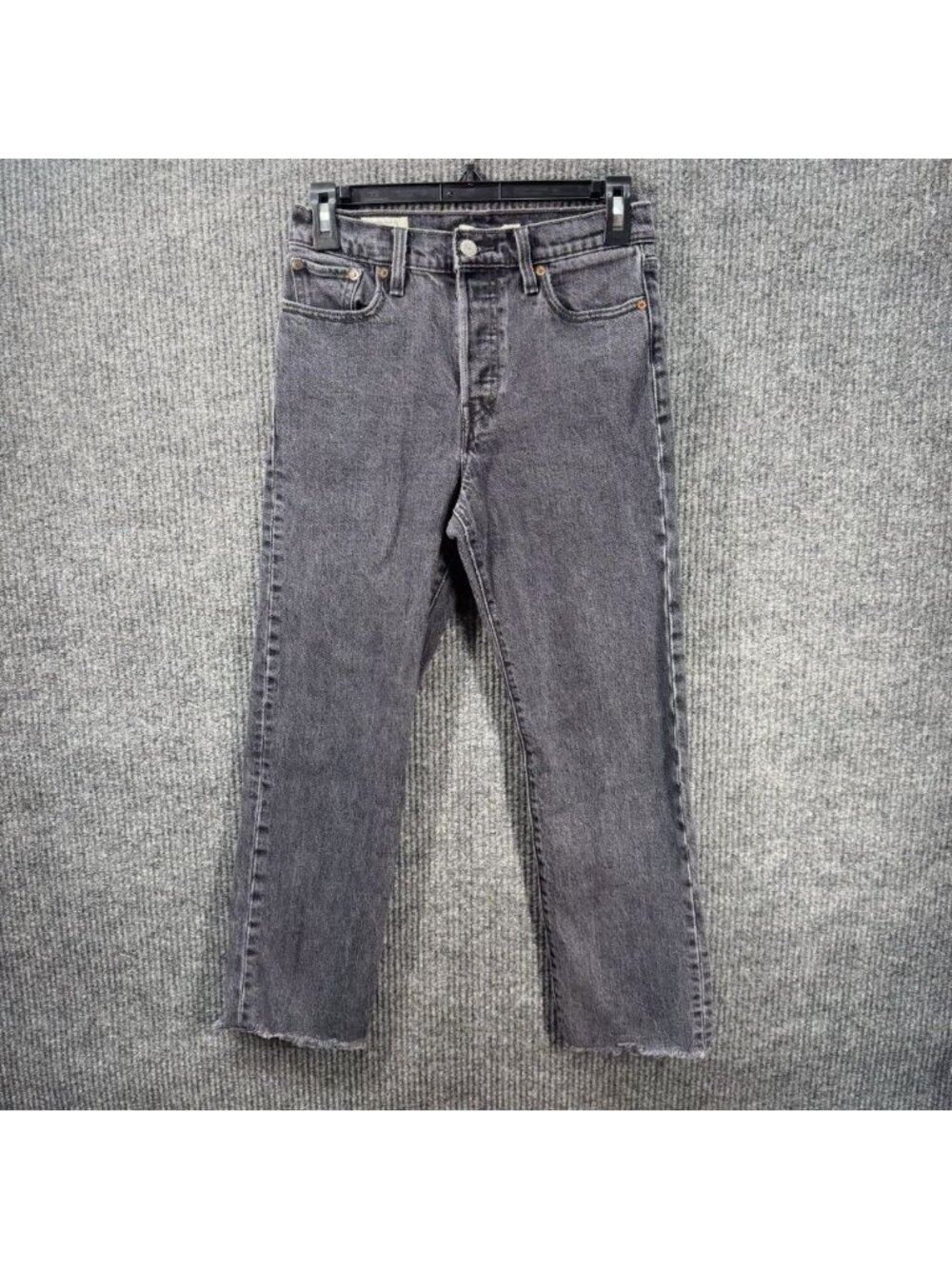 Levis Premium Wedgie Straight Jeans Womens 26x26 Black Button Fly High Rise Raw